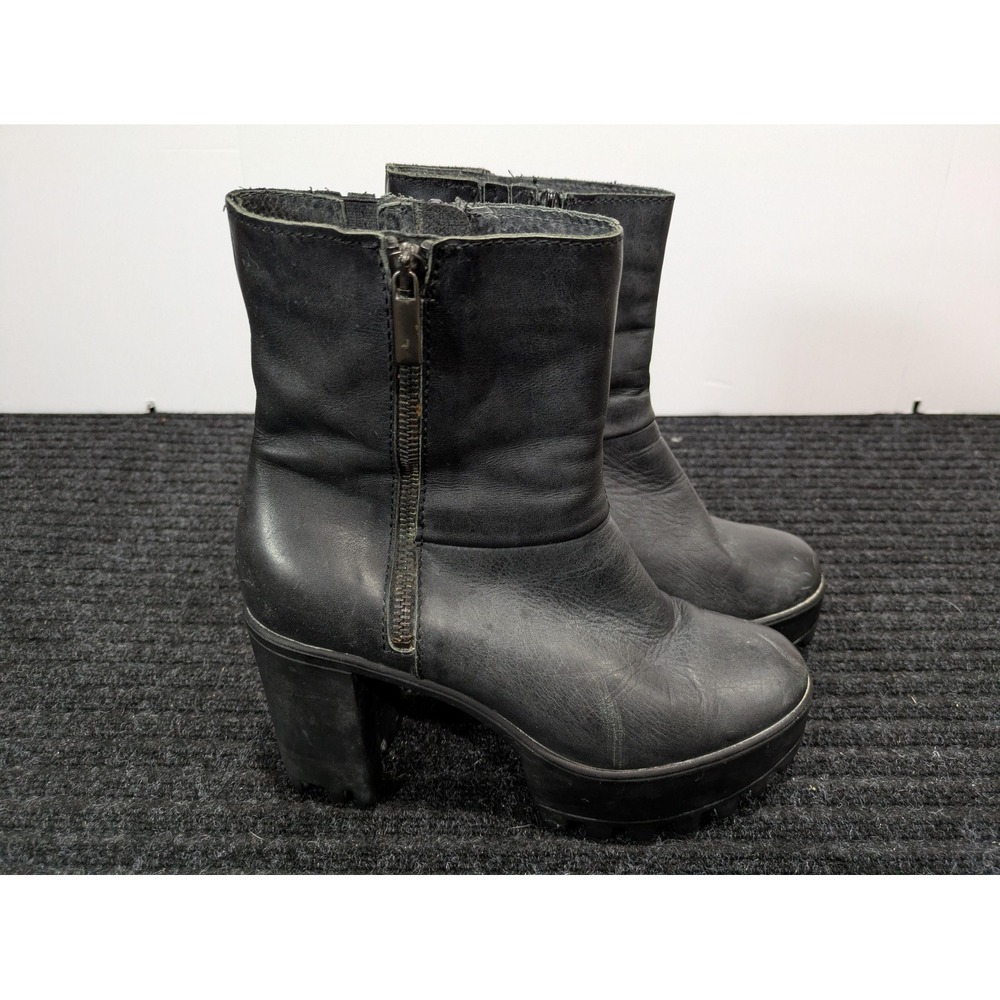 Steve Madden Black Real Leather Platform Boots Tall Heel Womens Size 9 Romania